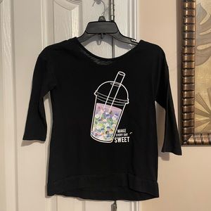 Justice size 10 girls black 3/4 length shirt.